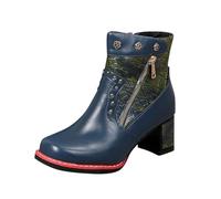 Ladies Stylish Pressed Mid Calf Heel High Quality Comfortable Boots, blue, 5 UK