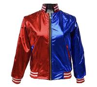 Ladies Suicide Squad Harley Quinn Bomber Jacket Costume Metallic Shiny Fancy Dress Pants Leggings Top 8-24
