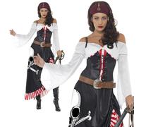 Ladies Sultry Pirate Wench Fancy Dress Costume Swashbuckler Caribbean UK 8-18