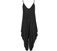Ladies Summer All In One Wear Italian Drape Relaxed Fit Baggy Playsuit Women’s Sleeveless Cami Strappy Neck Jumpsuit Italian Lagenlook Style Playsuit Jumpsuit (Black UK 12-14)