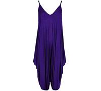 Ladies Summer All In One Wear Italian Drape Relaxed Fit Baggy Playsuit Women’s Sleeveless Cami Strappy Neck Jumpsuit Italian Lagenlook Style Playsuit Jumpsuit (Purple UK 20-22)