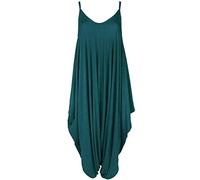 Ladies Summer All In One Wear Italian Drape Relaxed Fit Baggy Playsuit Women’s Sleeveless Cami Strappy Neck Jumpsuit Italian Lagenlook Style Playsuit Jumpsuit (Teal UK 12-14)