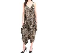 Ladies Summer All In One Wear Italian Drape Relaxed Fit Baggy Playsuit Women’s Sleeveless Cami Strappy Neck Jumpsuit Italian Lagenlook Style Playsuit Jumpsuit (Brown Leopard UK 12-14)