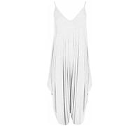 Ladies Summer All In One Wear Italian Drape Relaxed Fit Baggy Playsuit Women’s Sleeveless Cami Strappy Neck Jumpsuit Italian Lagenlook Style Playsuit Jumpsuit (White UK 20-22)