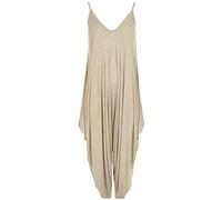 Ladies Summer All In One Wear Italian Drape Relaxed Fit Baggy Playsuit Women’s Sleeveless Cami Strappy Neck Jumpsuit Italian Lagenlook Style Playsuit Jumpsuit (Stone UK 8-10)