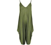 Ladies Summer All In One Wear Italian Drape Relaxed Fit Baggy Playsuit Women’s Sleeveless Cami Strappy Neck Jumpsuit Italian Lagenlook Style Playsuit Jumpsuit (Khaki UK 8-10)