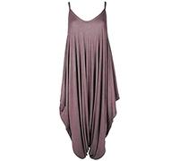 Ladies Summer All In One Wear Italian Drape Relaxed Fit Baggy Playsuit Women’s Sleeveless Cami Strappy Neck Jumpsuit Italian Lagenlook Style Playsuit Jumpsuit (Brown UK 16-18)