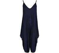Ladies Summer All In One Wear Italian Drape Relaxed Fit Baggy Playsuit Women’s Sleeveless Cami Strappy Neck Jumpsuit Italian Lagenlook Style Playsuit Jumpsuit (Navy UK 20-22)