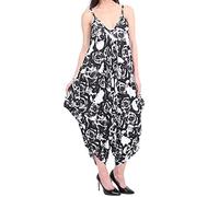 Ladies Summer All In One Wear Italian Drape Relaxed Fit Baggy Playsuit Women’s Sleeveless Cami Strappy Neck Jumpsuit Italian Lagenlook Style Playsuit Jumpsuit (Skull Rose UK 12-14)