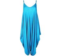 Ladies Summer All In One Wear Italian Drape Relaxed Fit Baggy Playsuit Women’s Sleeveless Cami Strappy Neck Jumpsuit Italian Lagenlook Style Playsuit Jumpsuit (Turquoise UK 20-22)