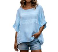 Ladies Summer Blouse Light Linen Blouse Half Sleeve Round Neck Tshirt Solid Color Blouses Casual Tops Elegant T-Shirts Summer Tops Linen Shirt Loose Regular Fit