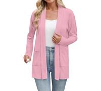 Ladies Summer Cardigan Casual Lightweight Open Front Plain Long Sleeve Cardigans Holiday Travel Lounge Blouse Tops with Pockets High Low Hem Pink