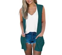 Ladies Summer Cardigans, Sleeveless Cardigans For Women Uk, Comfortable Plain Open Front Jackets, Lightweight Breathable Knitwear With Pockets, Supersoft Waterfall Cardigan For Daily Wear