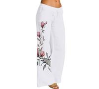 Ladies Summer Casual Cropped Patterned Trousers Elasticated Waist - Loose Casualpants Haremtrousers with Pockets Linenpants High Waistedtrousers Croppedpants Straight Leg Joggers Walkingtrousers Pink