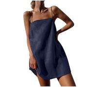 Ladies Summer Cotton Linen Dresses UK Clearance Women Solid Fashion Casual Square-Neck Camis Sleeveless Mini Dress Baggy Elegant Beach Holiday Commuting Daily Leisure Sundress