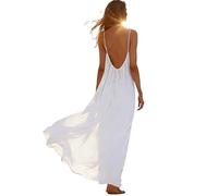 Ladies Summer Dresses Cami Lounge Dress Backless Casual Lounge Solid Color Sleeveless House Dress Long Sundress with Adjustable Back Tie Hot Pink
