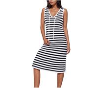 Ladies Summer Dresses Sleeveless V Neck Midi Dress Casual Loose Tank Knee Length Side Slit Sundress Elegant Striped Beach Holiday Cover Up Navy