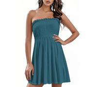 Ladies Summer Dresses Strapless Skater Mini Dress Empire Waist Basic Above the Knee Dresses Sun Beach Flowy Hem Dress for Holiday