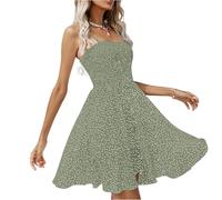 Ladies Summer Dresses UK, Women's Summer Sundresses Tie Strap/Adjustable Spaghetti Strap Sleeveless A Line High Waist Swing Beach Party Floral Mini Dress 18th Birthday Gifts for Girl,Green,L,u378k
