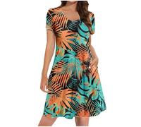 Ladies Summer Dresses with Pockets, Women's Petite Shirt Dress Casual Elegant A Line Swing Skaterdress Short Sleeve V Neck Holiday Clothes Floral Sundresses for Occasions UK Clearance