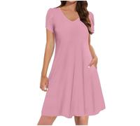 Ladies Summer Dresses with Pockets, Women's Petite Shirt Dress UK Sale Clearance Casual Elegant A Line Swing Skaterdress Short Sleeve V Neck Holiday Clothes Floral Sundresses for Occasions