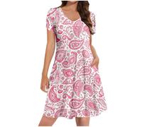 Ladies Summer Dresses with Pockets, Women's Petite Shirt Dress UK Sale Clearance Casual Elegant A Line Swing Skaterdress Short Sleeve V Neck Holiday Clothes Floral Sundresses for Occasions