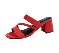 Ladies Summer Extra Wide Fit Heeled Sandals Europe And The States Wind Fish Mouth A High Heeled Thick With Temperament With Round Head Open Toe Sandal Toe Post Sandals Women Red Womens (Red,4)