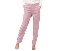 Ladies Summer Herringbone Work Trousers Half Elasticated Straight Leg Office Pants with Side Pockets Women’s Formal Bottoms Pink-14-L