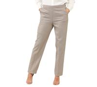 Ladies Summer Herringbone Work Trousers Half Elasticated Straight Leg Office Pants with Side Pockets Women’s Formal Bottoms Beige-18-L