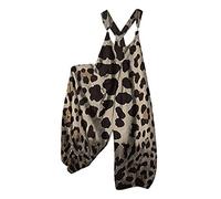 Ladies Summer Jumpsuit Sexy Wide Leg Long Pants Loose Overalls Women Leopard Print Romper Long Playsuit Strap Button Jumpsuit Boho Beach Romper One Piece Playsuits 5511