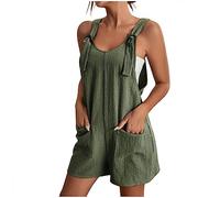 Ladies Summer Jumpsuits Adjustable Shoulder Straps Sleeveless Short Overalls One Piece Maternity Jumpsuit Boho Rompers for Women Casual Lightweight Loose Dungarees with Pocket