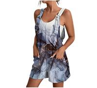 Ladies Summer Jumpsuits Adjustable Shoulder Straps Sleeveless Short Overalls One Piece Maternity Jumpsuit Boho Rompers for Women Casual Lightweight Loose Dungarees with Pocket