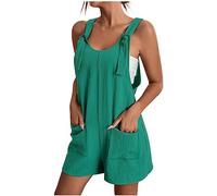Ladies Summer Jumpsuits Adjustable Shoulder Straps Sleeveless Short Overalls One Piece Maternity Jumpsuit Boho Rompers for Women Casual Lightweight Loose Dungarees with Pocket
