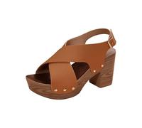 Ladies Summer Open Toe Block Heel Sandals Women's Roman Sandals Platform Women's Shoes Border Big Size Chunky Heel Strap Casual Elastic Black Womens Sandles Size 7 (Brown,4)