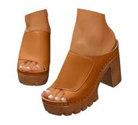 Ladies Summer Sandals Stitching Hollow Out Chunky Bottom Heel Big Size Open Toe Casual Sandals Relaxed Style, Happy Feet