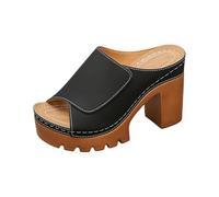 Ladies Summer Sandals Stitching Hollow Out Chunky Bottom Heel Big Size Open Toe Casual Sandals Relaxed Style, Happy Feet