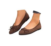 Ladies Summer Shoes Solid Color Mesh Upper Slip On Loafers with Bow Tie Breathable Hollow Out Perforated Flats Non Slip Lightweight Arch Support Shoes for Weekend Getaways and Casual Outings Brown