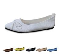 Ladies Summer Shoes Solid Color Mesh Upper Slip On Loafers with Bow Tie Breathable Hollow Out Perforated Flats Non Slip Lightweight Arch Support Shoes for Weekend Getaways and Casual Outings White