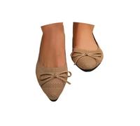 Ladies Summer Shoes Solid Color Mesh Upper Slip On Loafers with Bow Tie Breathable Hollow Out Perforated Flats Non Slip Lightweight Arch Support Shoes for Weekend Getaways and Casual Outings Khaki