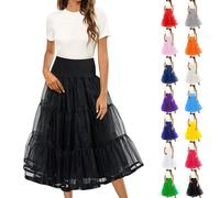 Ladies Summer Skirts, Classic Elastic 3 Layered Tulle Tutu Skirt for Women, Skirts for Women UK Elasticated Waist, High Knee, Pleated Length - Wedding Dress, Dancing, Carnival Costume Black #3 XXL