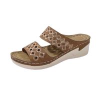 Ladies Summer Slant Heel Sandals Open Toe Elegant Embroidery Heavy Duty Sole for Perfect Comfort, brown, 8.5 UK