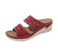Ladies Summer Slant Heel Sandals Open Toe Elegant Embroidery Heavy Duty Sole for Perfect Comfort, red, 8.5 UK