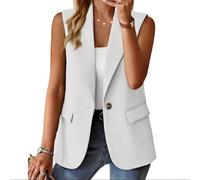 Ladies Summer Sleeveless Button Vest with Pockets, Solid Color Polyester for Vacation, Yoga, and Outdoor Activities (S White)