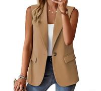 Ladies Summer Sleeveless Button Vest with Pockets, Solid Color Polyester for Vacation, Yoga, and Outdoor Activities (XXXL Khaki)