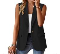 Ladies Summer Sleeveless Button Vest with Pockets, Solid Color Polyester for Vacation, Yoga, and Outdoor Activities (XXXL Black)