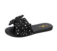 Ladies Summer Slippers Size 5 Womens Open Toe 7 Summer Women's Flat Fashion Casual Polka Dot Bow Roman Sandals Black Sliders Womens Size 7 House Slippers Summer (Black, 7)