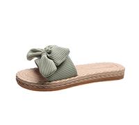 Ladies Summer Slippers Size 7 Junior Sliders 6 Ladies Fashion Solid Color Cloth Bow Decoration Woven Flat Toe Slippers Mule Slippers Women Size 6 Open Toe Orange Sliders (Green, 6)