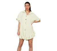Ladies Summer Swing Mini Dress New Womens Short Smock Pleated Peplum Frill Collared Shirt Top Dresses Cream