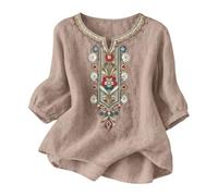 Ladies Summer Tops - Lightweight Linen t Shirt Vest Style Open Neck Relaxed fit Lagenlook Broderie Detail Indian Style Travel Work Holiday Mint Green red White Size 20 Workwear Easy Match