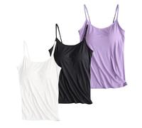 Ladies Summer Tops Multipack Camisole Vest Top Built in Bra 2 in 1 Padded Tees Yoga Sports Sleeveless Ladies Cami Shirts Gym Running Strappy Comfort Vests Sleeping Loungewear